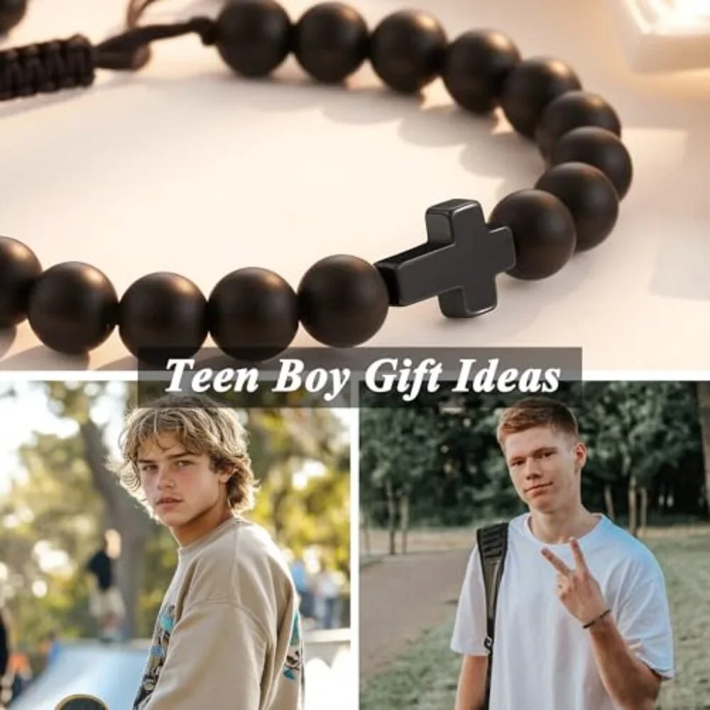 Adjustable Cross Bracelet Faith Jewelry Teen Boy Gifts Minimal Style